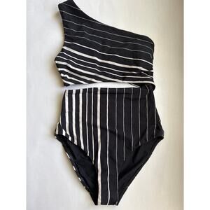 NWT JETS One Shoulder Cutout Lunar Stripe One Piece Swimsuit Size S